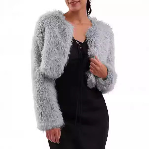 Damen Flauschige Kurzjacke mit offenem Schnitt Heidi-Mode