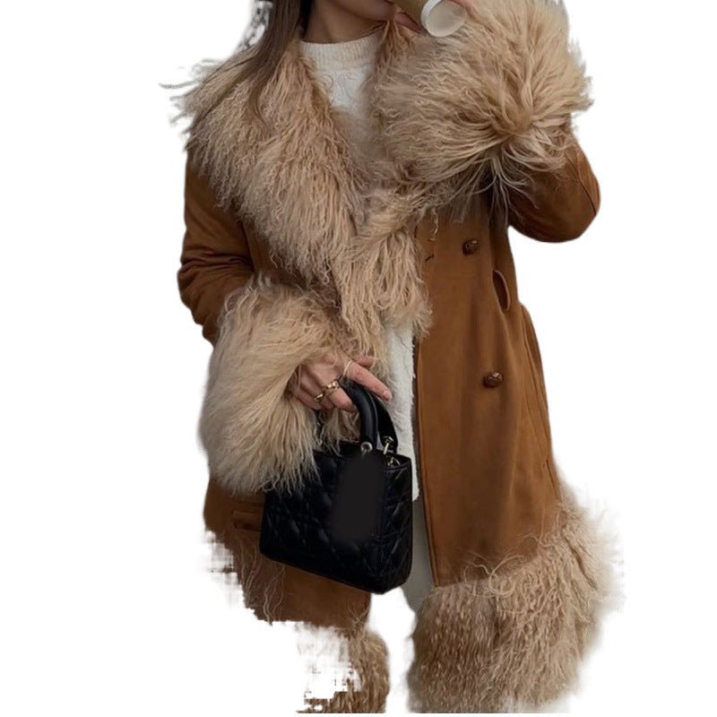 Damen Übergroßer Mantel mit luxuriösem Kunstpelz Heidi-Mode