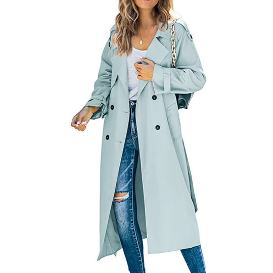 Damen eleganter Trenchcoat mit doppelt Reihe Knopfverschluss und Taillengürtel Heidi-Mode