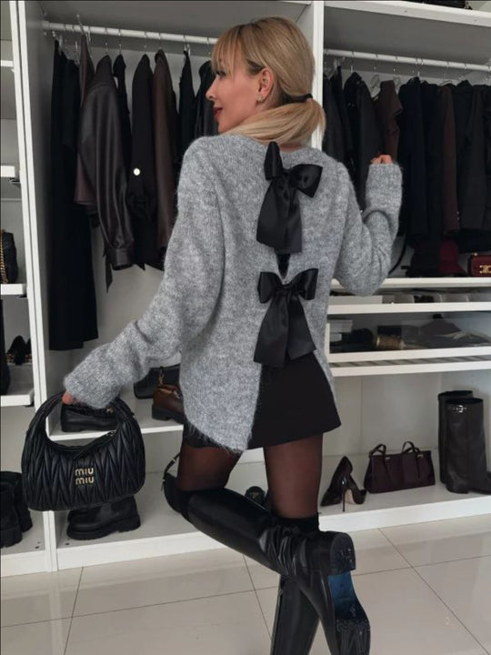 Damen Modischer Strickpullover mit Schleifendetails Heidi-Mode