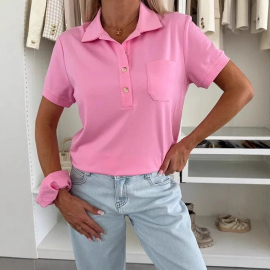 Damen Poloshirt mit Knopfleiste und Brusttasche Heidi-Mode