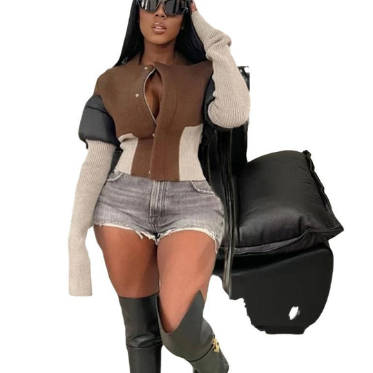 Damen Strickjacke mit modischem Schnitt und kontrastierenden Ärmeln Heidi-Mode