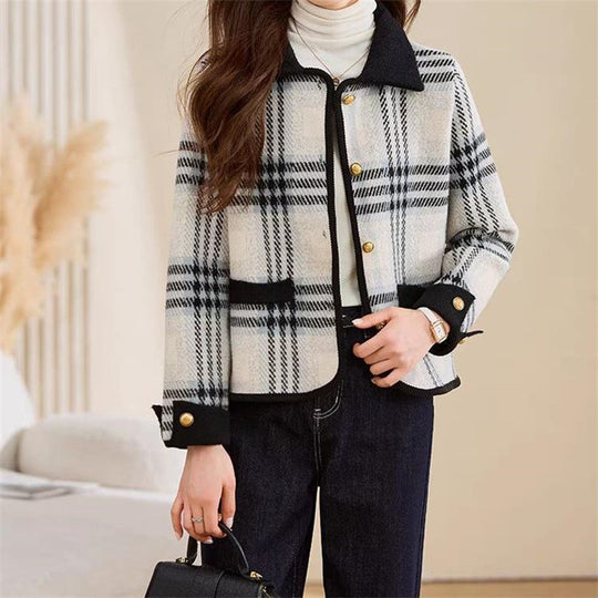 Damen Karierte Blazerjacke mit herausnehmbaren Taschen und Knopfdetails Heidi-Mode