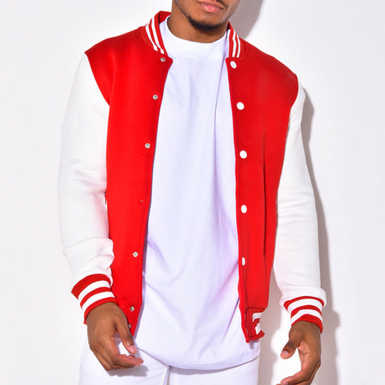 Herren Collegejacke mit kontrastierenden Ärmeln und Druckknopfverschlüssen Heidi-Mode