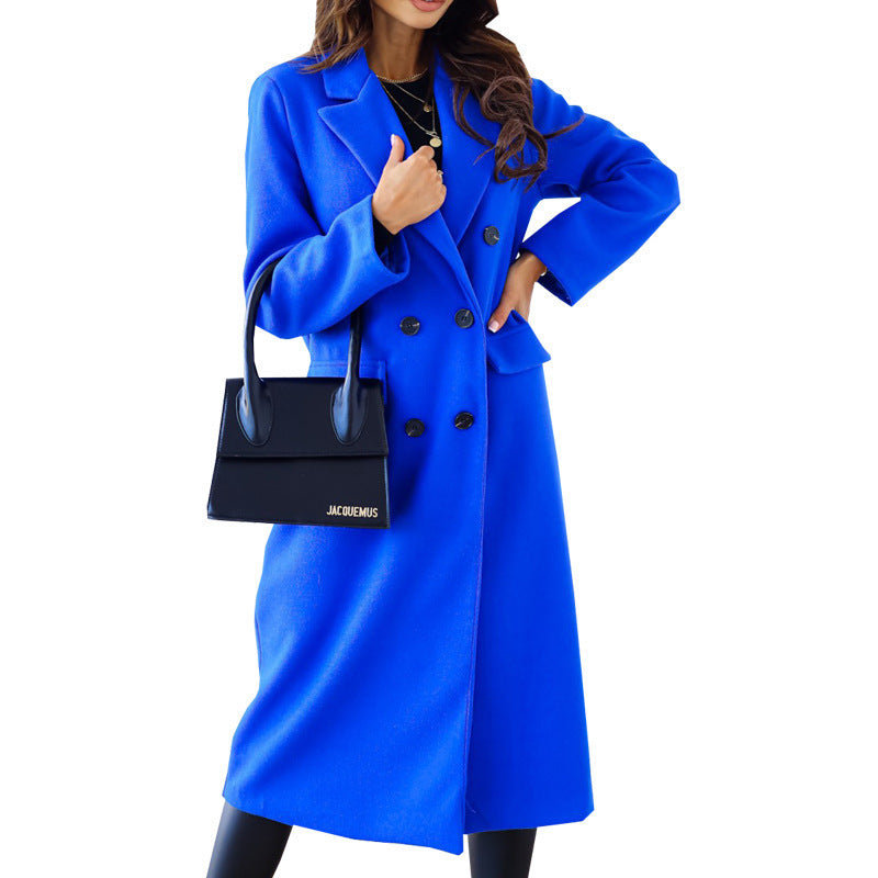 Damen Eleganter Doppelt-gesetzter Wollmantel mit Taschen Heidi-Mode