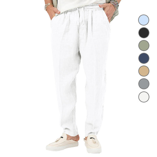 Herren Leichte Leinenhose mit elastischem Bund und praktischen Eingrifftaschen Heidi-Mode