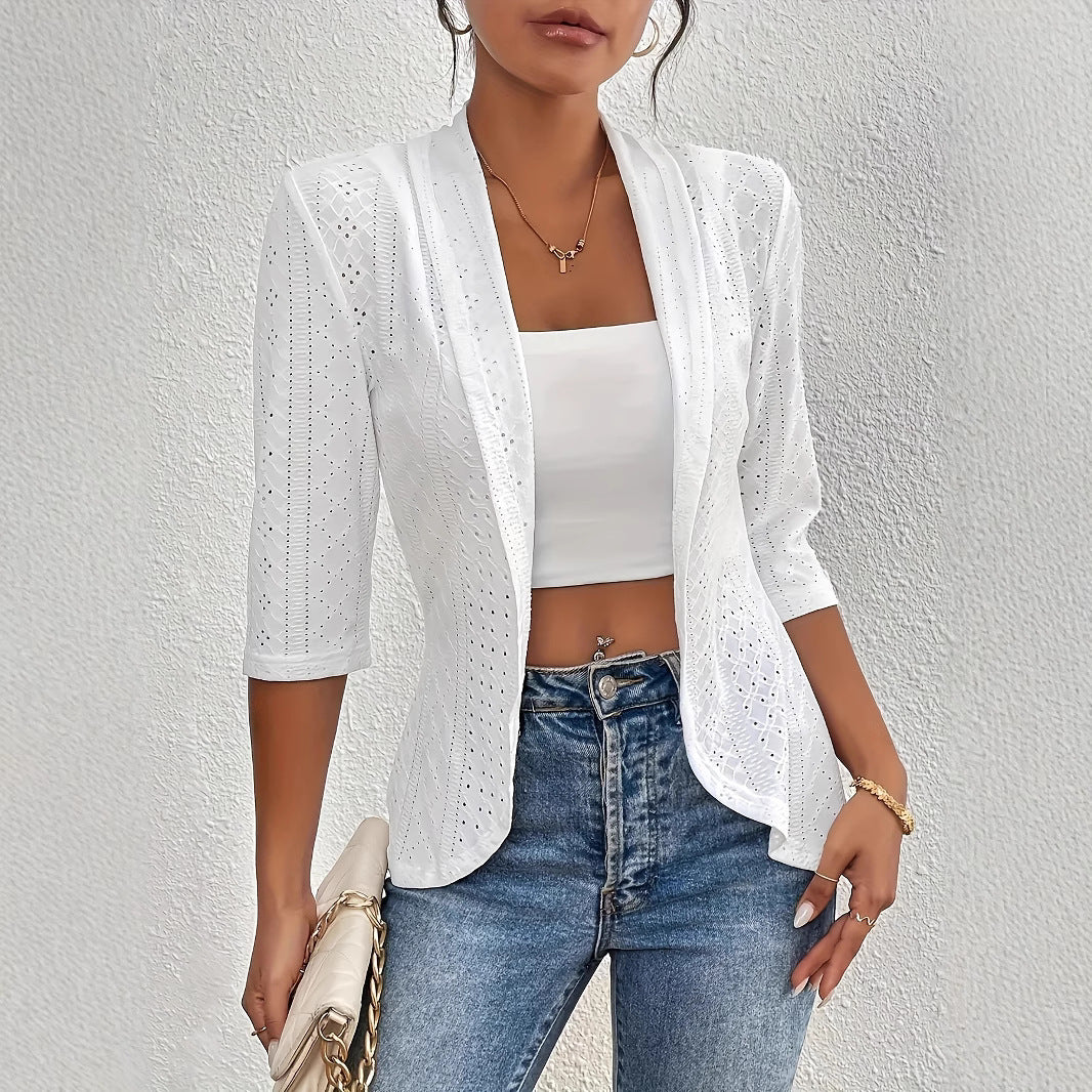 Damen Blazerjacke mit Lochmuster und lässigem Schnitt Heidi-Mode