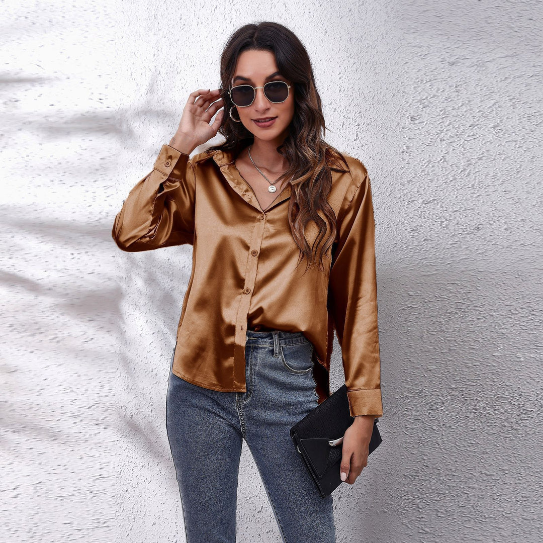 Damen Satin Bluse mit Knotenverschluss Heidi-Mode