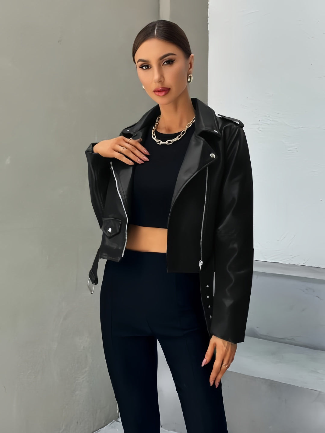 Damen cropped Bikerjacke Heidi-Mode