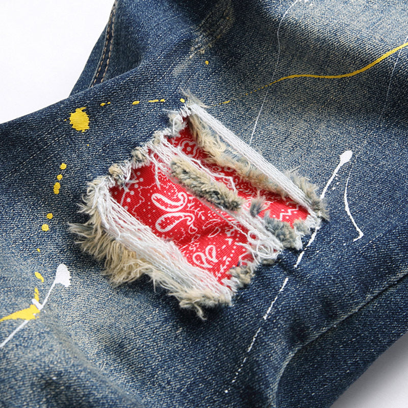 Herren kreative Ripped Jeans mit einzigartigen Farbklecksen Heidi-Mode