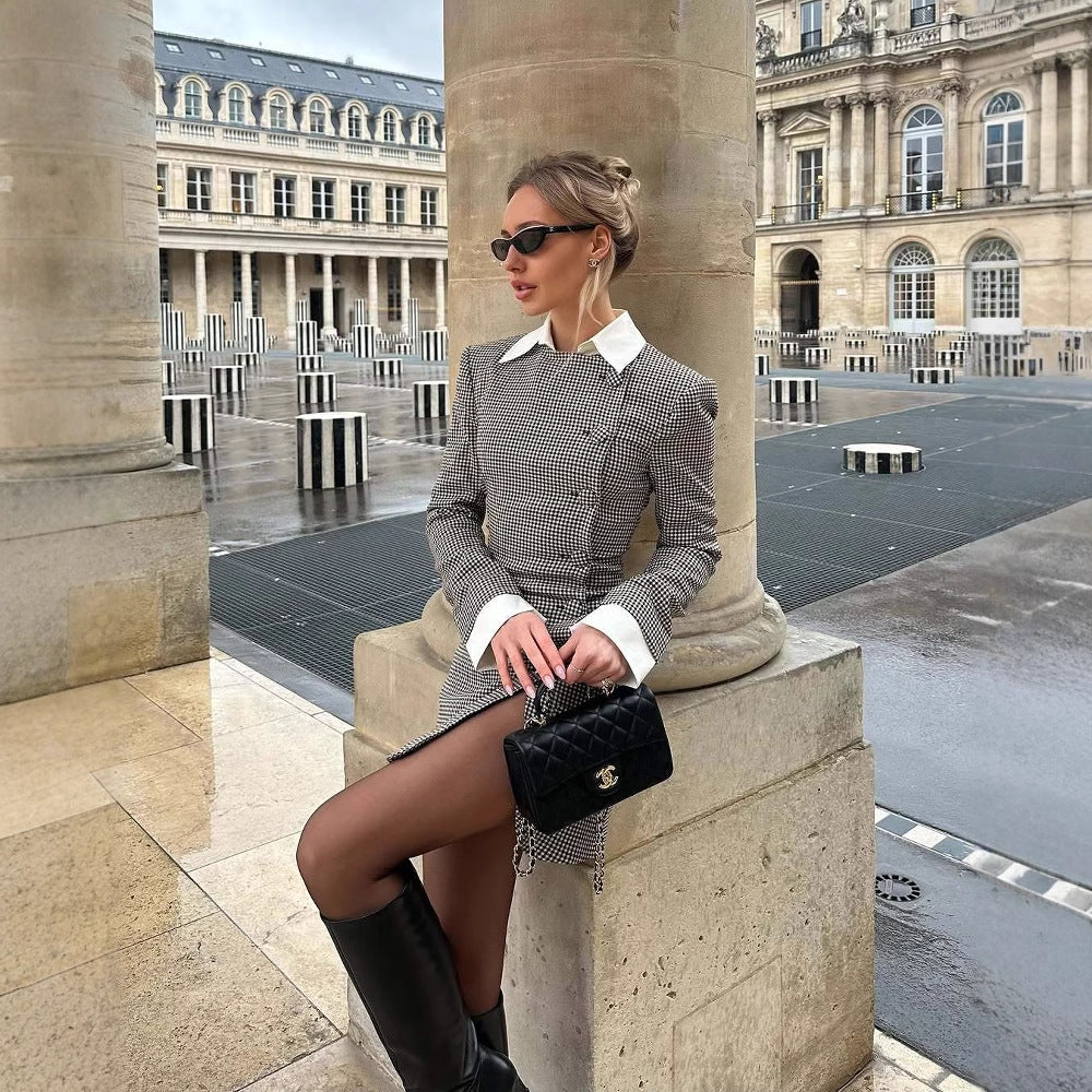 Damen Karomuster Blusenjacke mit Schalkragen und Knopfdetails Heidi-Mode