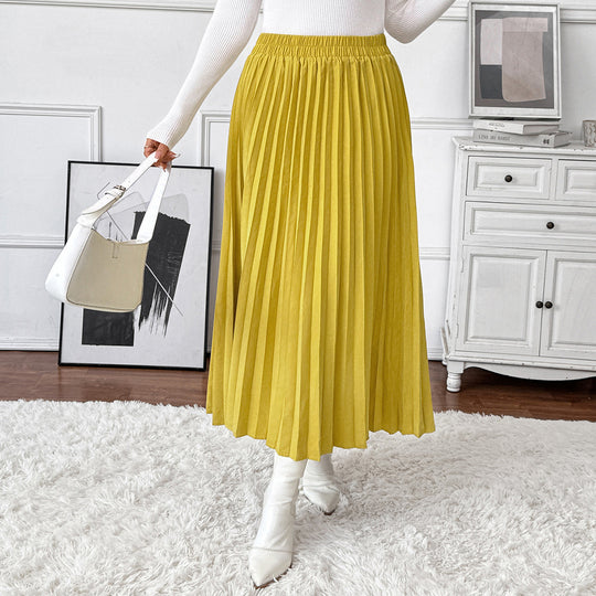 Damen Plissierter Midirock mit elastischem Bund und fließendem Schnitt Heidi-Mode