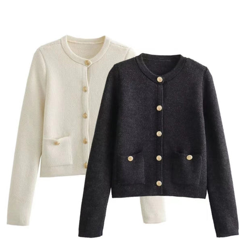 Damen Strickjacke mit dekorativen Knöpfen und Taschen Heidi-Mode
