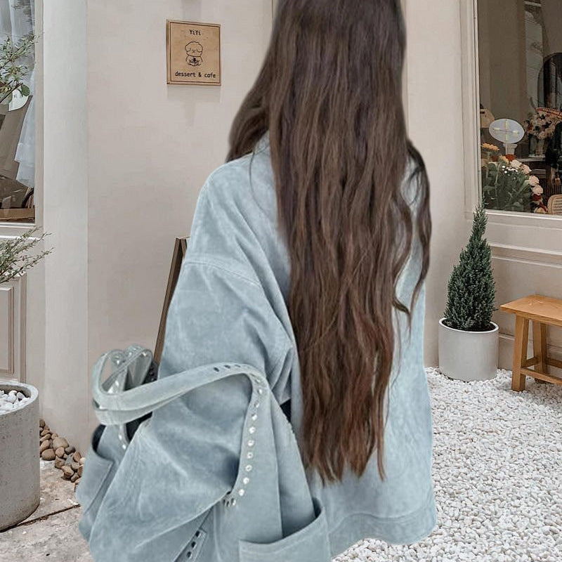 Damen Oversized Denimjacke im lässigen Stil mit praktischen Taschen Heidi-Mode