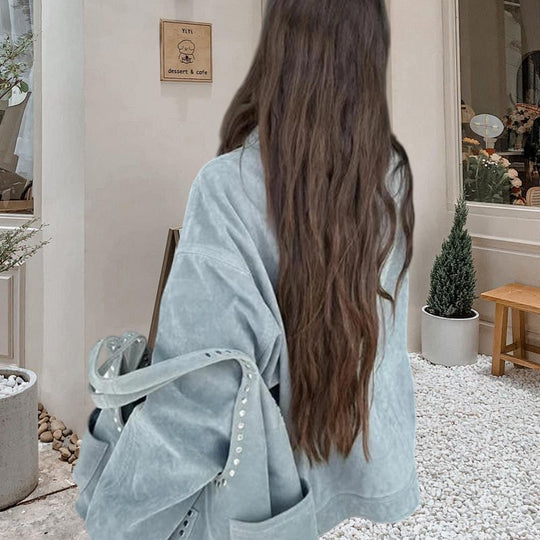 Damen Oversized Denimjacke im lässigen Stil mit praktischen Taschen Heidi-Mode