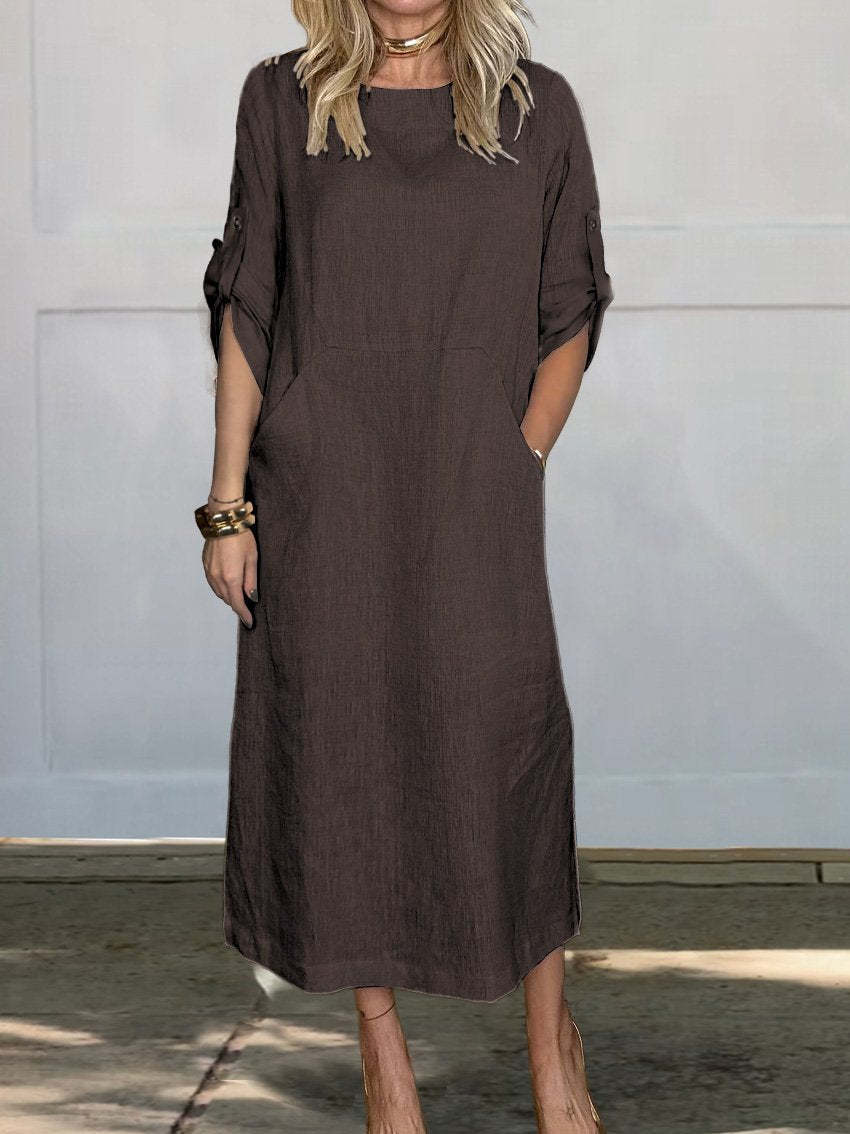 Damen Freizeit Maxi Kleid mit Taschen Heidi-Mode