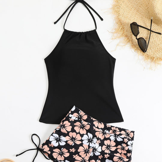 Damen Tankini mit verspieltem Blütenmuster und anpassbaren Trägern Heidi-Mode
