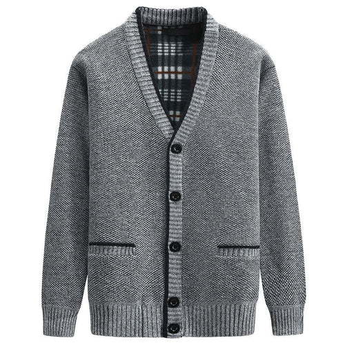 Herren Strickjacke mit kariertem Innenfutter und praktischen Taschen Heidi-Mode