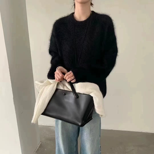 Damen Flauschiger Pullover mit überschnittenen Schultern und weitem Schnitt Heidi-Mode