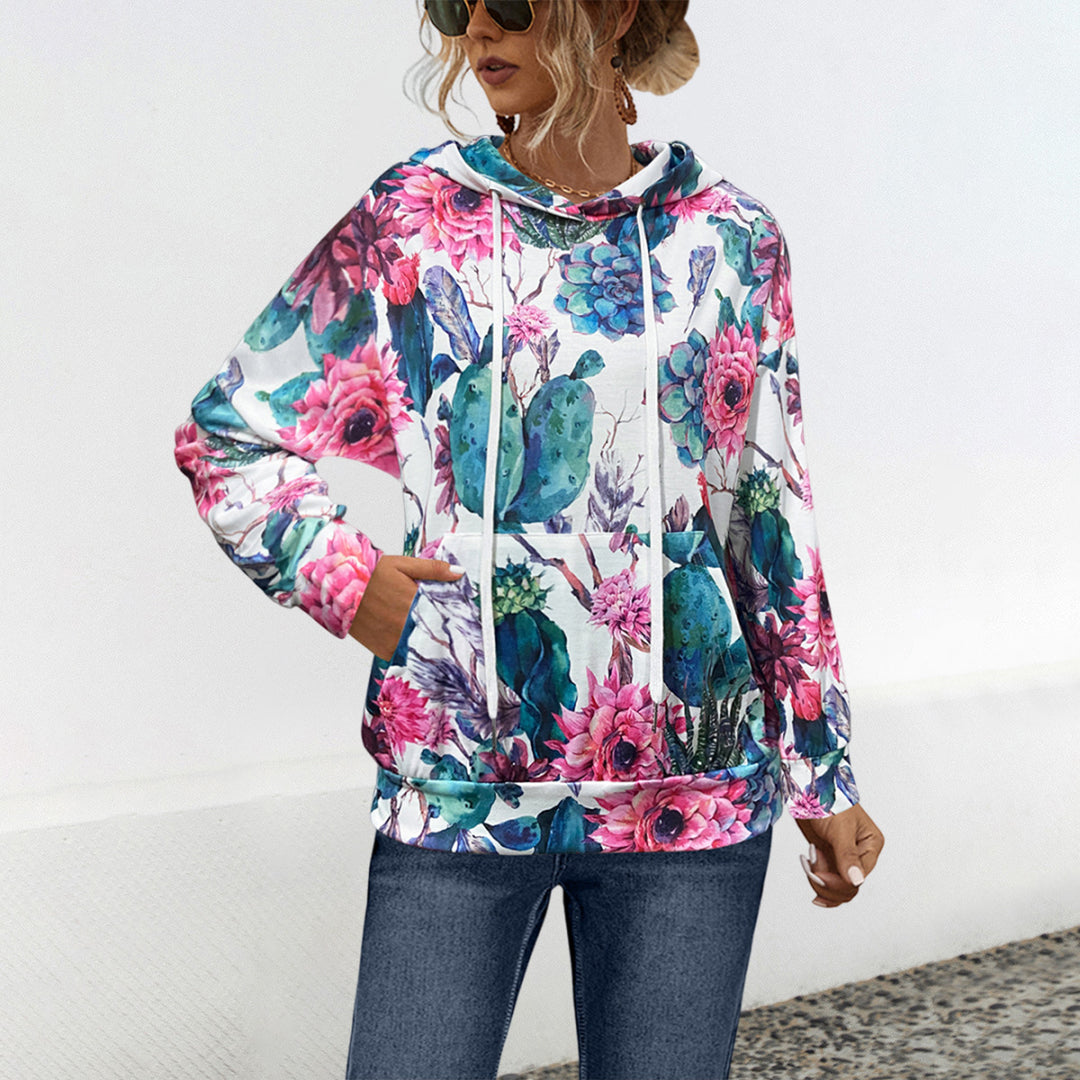 Damen Hoodie mit floralem Design und praktischer Bauchtasche Heidi-Mode