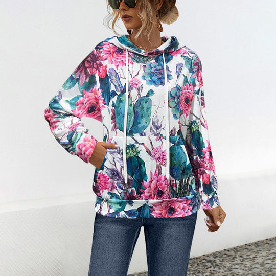 Damen Hoodie mit floralem Design und praktischer Bauchtasche Heidi-Mode