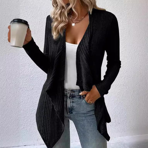 Damen gemütliche Strickjacke mit lässigem Schnitt und asymmetrischem Saum Heidi-Mode