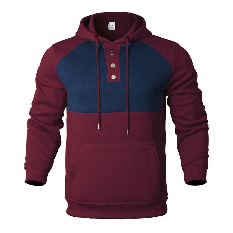 Herren Kapuzensweater mit modernem Henley-Ausschnitt und kontrastierenden Ärmeln Heidi-Mode