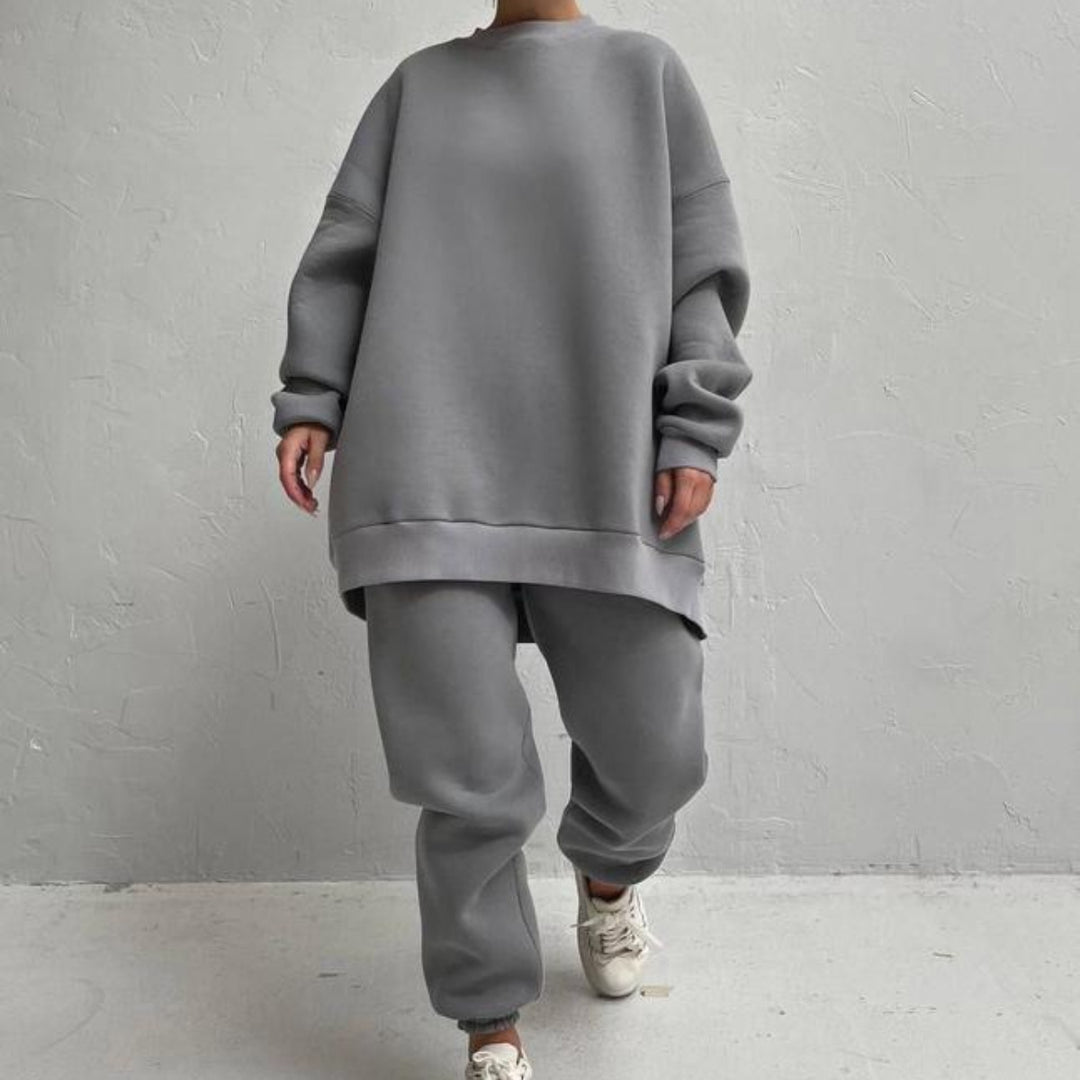 Damen Oversized Freizeit-Loungewear-Anzug mit hohem Kragen und elastischem Bund Heidi-Mode