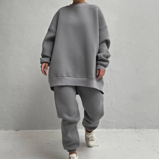 Damen Oversized Freizeit-Loungewear-Anzug mit hohem Kragen und elastischem Bund Heidi-Mode