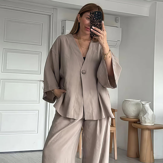 Damen Elegante Kimono-Jacke mit weiten Ärmeln und lockerer Passform Heidi-Mode