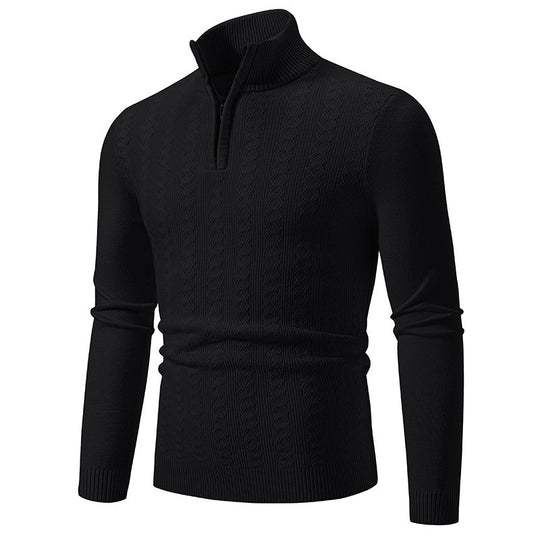 Herren Strickpullover mit Reißverschluss und grafischem Zopfmuster Heidi-Mode