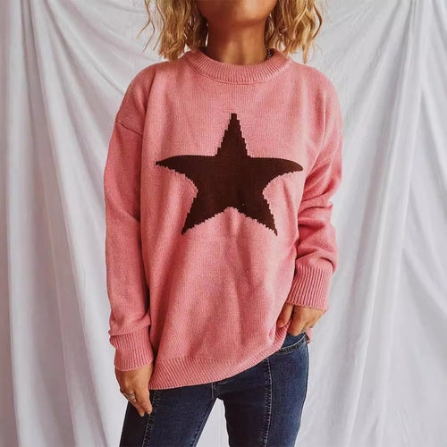 Damen lässiger Pullover mit auffälligem Sternmuster Heidi-Mode