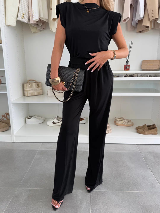 Damen eleganter Loungewear Jumpsuit mit strukturierten Ärmeln und weitem Schnitt Heidi-Mode
