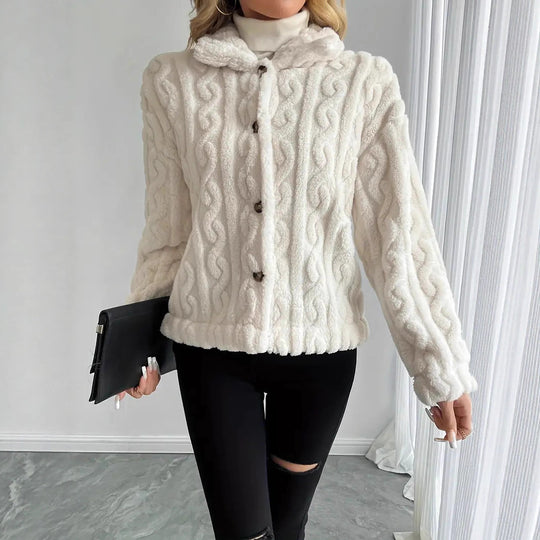 Damen Kuschelige Strickjacke mit Knöpfen und Kapuze Heidi-Mode