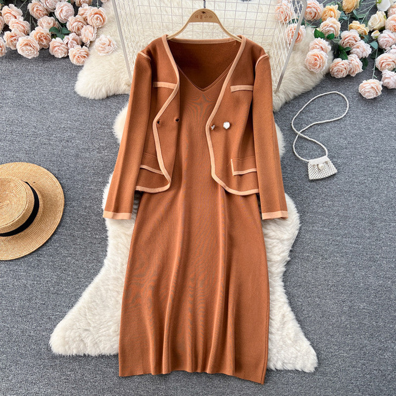 Damen elegantes Strickkleid mit passendem Blazer Heidi-Mode