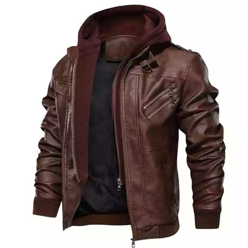 Herren Bikerjacke im Vintage-Look mit abnehmbarer Kapuze und vielseitigen Taschen Heidi-Mode