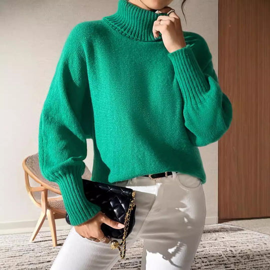 Damen modischer Rollkragenpullover mit lässigem Schnitt und strukturiertem Maschenmuster Heidi-Mode