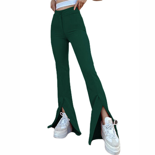 Damen modische High-Waist-Hose mit schmalem Schnitt und ausgestelltem Bein Heidi-Mode