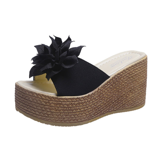 Damen Plateausandalen mit floralem Dekor und rutschfester Sohle Heidi-Mode