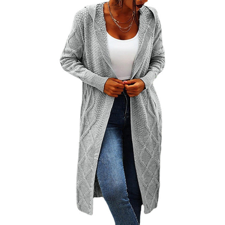 Damen Strick-Cardigan mit Kapuze und luxuriösem Zopfmuster Heidi-Mode