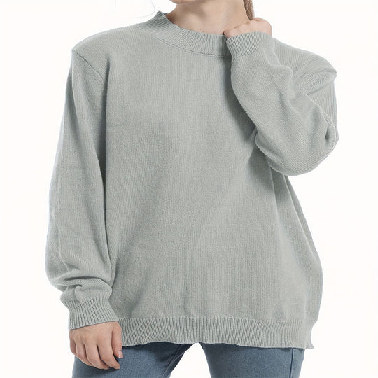 Damen lässiger Pullover mit strukturiertem Rundhalsausschnitt und überschnittenen Schultern Heidi-Mode