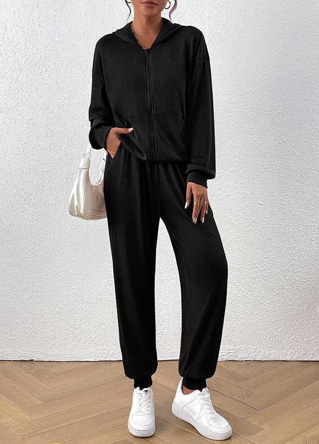 Damen Lässiges Set aus strukturiertem Hoodie und Jogginghose Heidi-Mode