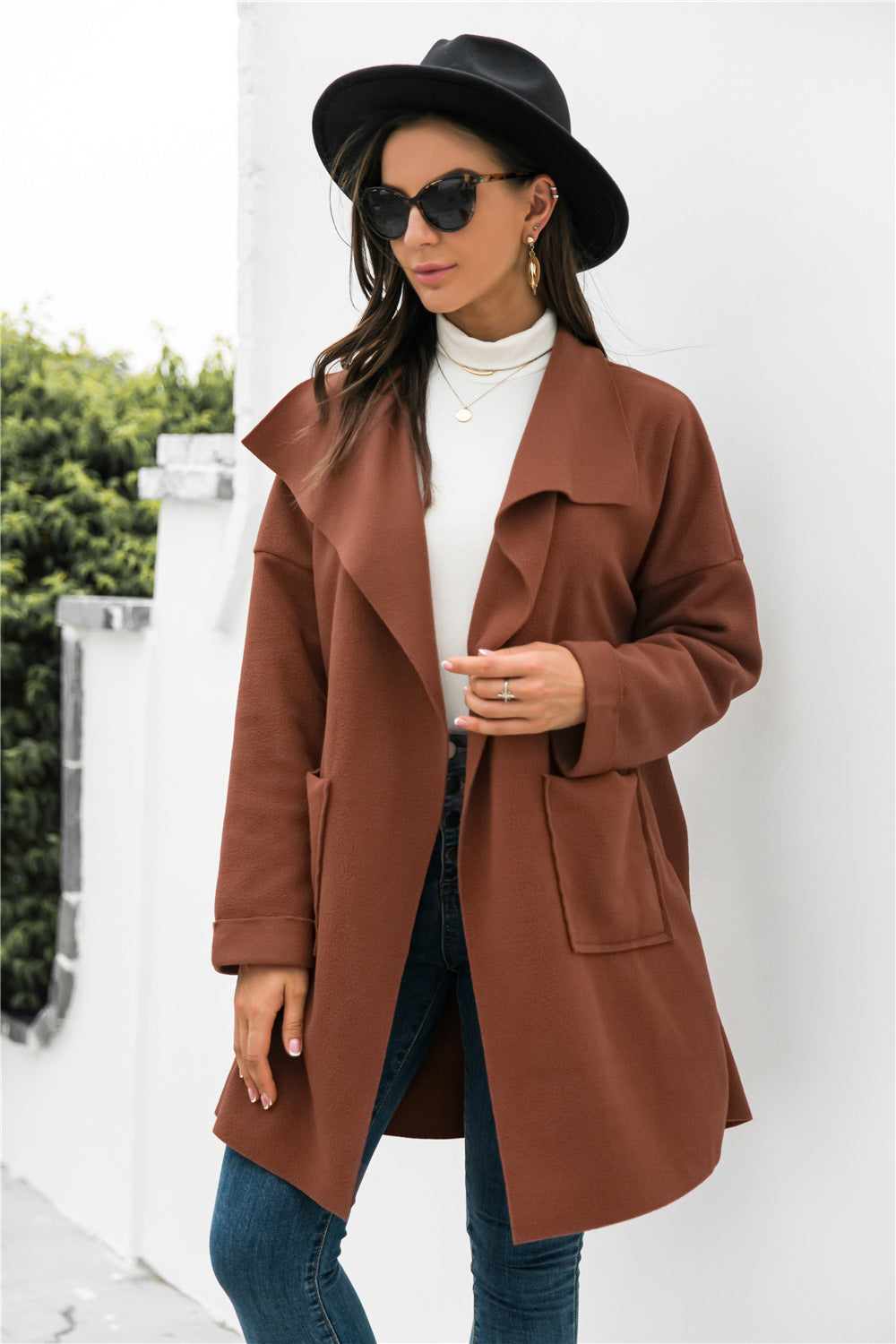 Damen Übergangsjacke mit tiefem Revers und praktischen Taschen Heidi-Mode
