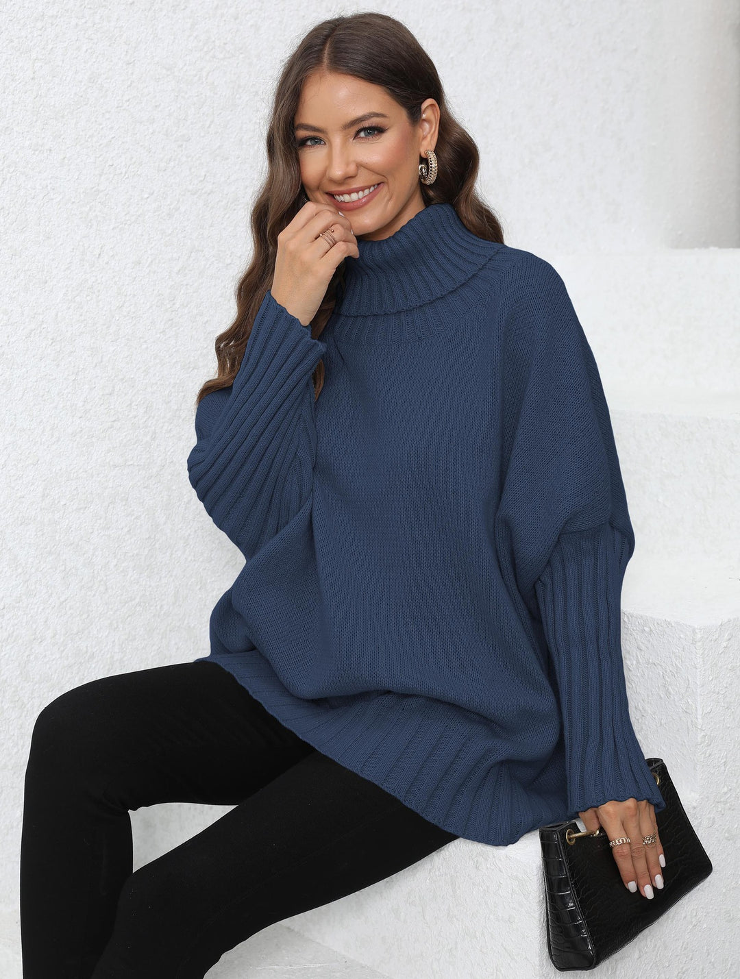 Damen Oversize Rollkragenpullover mit strukturiertem Strick Heidi-Mode
