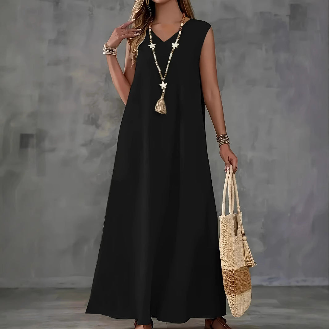 Damen Maxikleid mit elegantem V-Ausschnitt und fließendem Schnitt Heidi-Mode