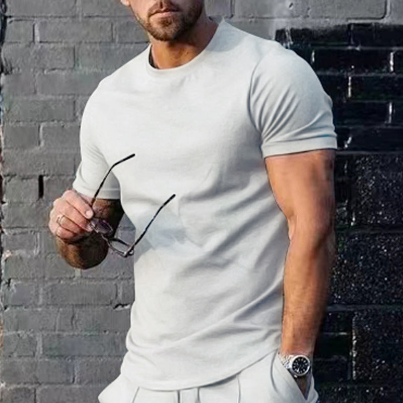 Herren Basic Rundhals-T-Shirt aus atmungsaktiver Baumwolle Heidi-Mode
