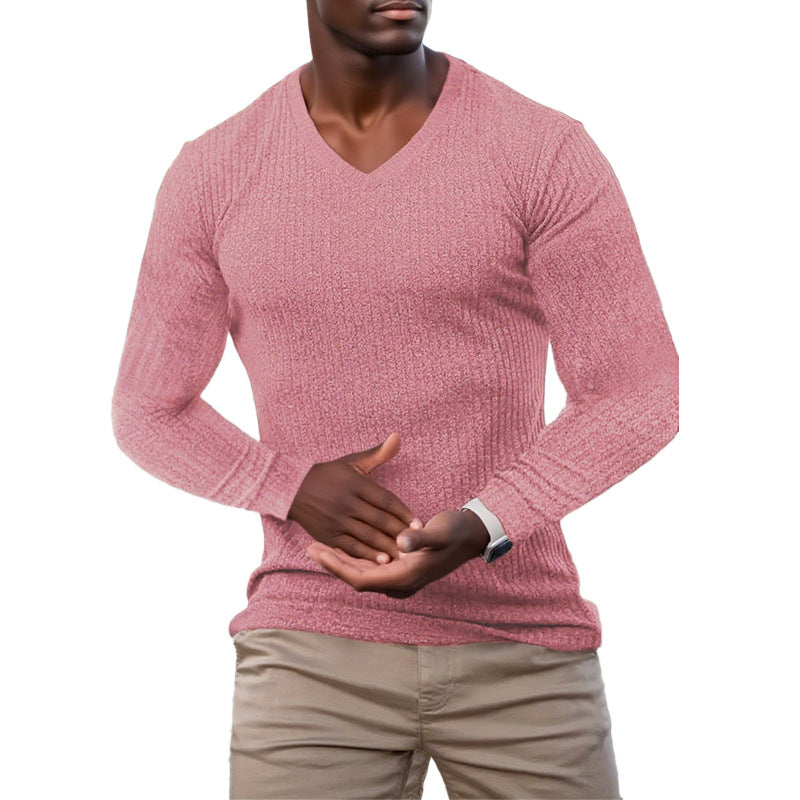 Herren elegantes V-Ausschnitt Pullover aus strukturiertem Strickmaterial Heidi-Mode