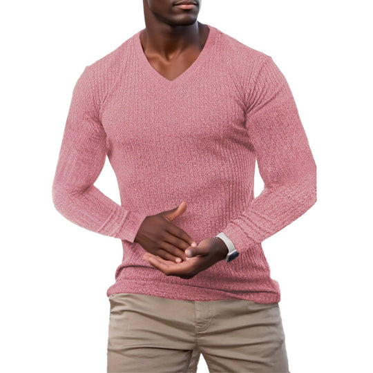 Herren elegantes V-Ausschnitt Pullover aus strukturiertem Strickmaterial Heidi-Mode