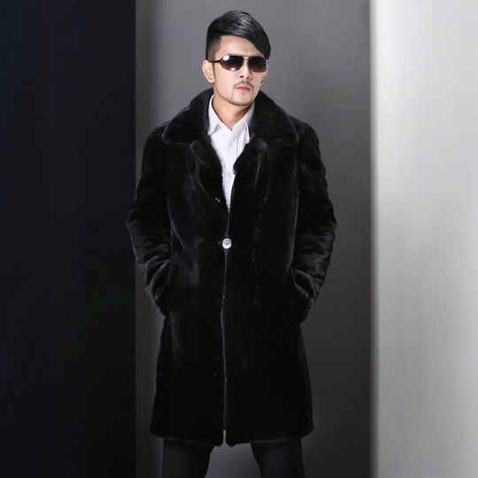 Herren Eleganter Kunstpelzmantel mit tiefem Kragen Heidi-Mode