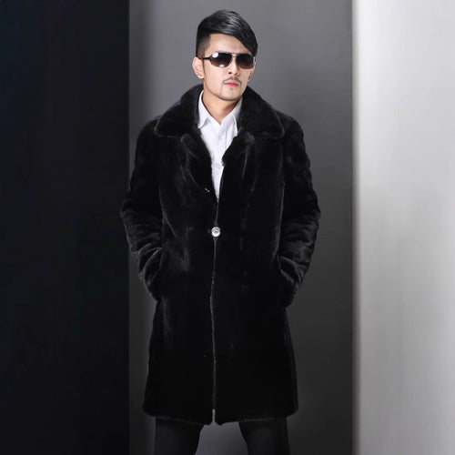 Herren Eleganter Kunstpelzmantel mit tiefem Kragen Heidi-Mode